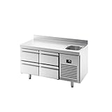 GGM Gastro | KTBI156S1212 | Kühltisch Premium PLUS - 1468x600mm - mit 1 Becken, 4 Schubladen & Aufkantung