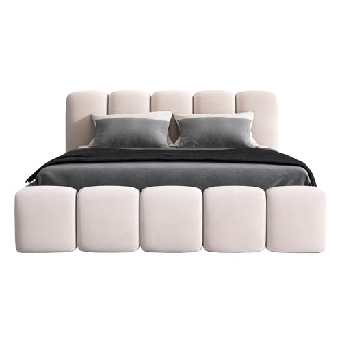 A&J MöbelLand Polsterbett 140x200 mit Bettkasten und Lattenrost – Sonic, Bett mit Matratze und Stauraum in Beige