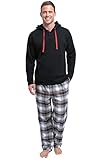 PajamaGram Mens Winter Pajamas Set - Mens Plaid Pajama, Black & Red, LG
