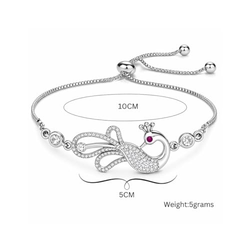 Image of Nilu's Collection Rose Gold & Silver Plated American Diamond Adjustable Peacock Bracelet, Stylish Fashion Jewellery Gift fo Women