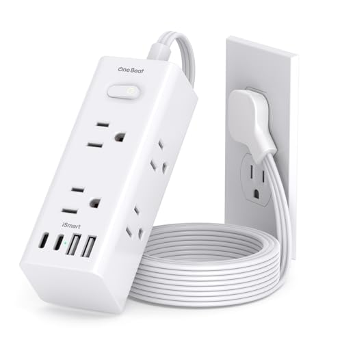 Image of 1Ft Extension Cord with Multiple Outlets, Flat Plug Power Strip Surge Protector with 1 Ft Cord, 6 Outlet 4 USB Ports (2 USB C), Multi Outlet Wall Plug for Travel, College, Dorm Room Essentials(White)