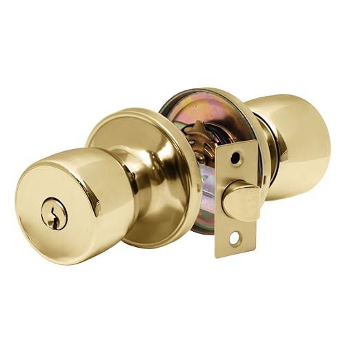 XFORT Tulip Entrance Knob – Poignée de Porte avec Serrure et Clé – Poignée pour Porte Intérieure en Bois avec Verrou – Finition Laiton Poli – Kit Complet