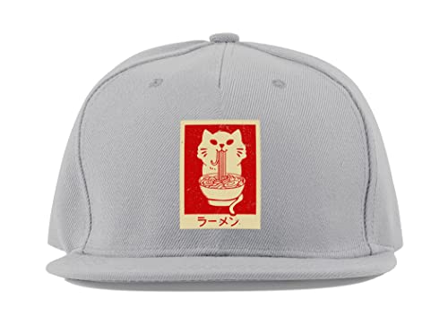 Casquette baseball chat ramen en coton gris avec visière plate