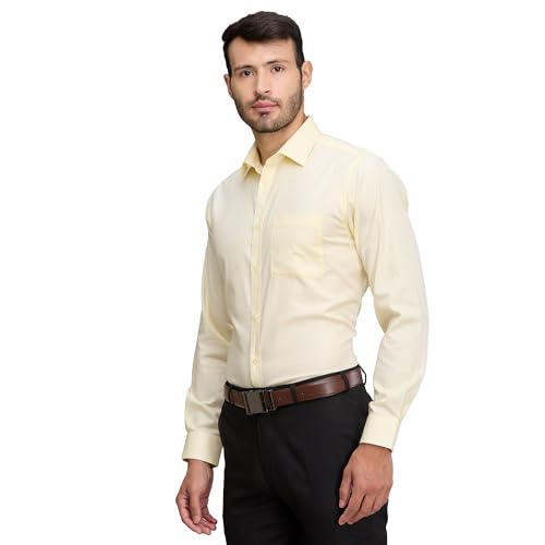 Image of Raymond Men's Slim Fit Solid Pattern Pure Cotton Full Sleeve Semi Cut Away Collar Formal Shirt