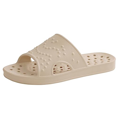 Image of shevalues Shower Shoes for Women Men with Arch Support Quick Drying Pool Slides Lightweight Beach Sandals with Drain Holes, Light Khaki 11-12 Women / 9.5-10.5 Men