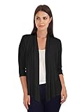 DFF Shop Women's Assymetrical Boyfriend Open 3/4 Sleeve Cardigan (Size: S- 5X), Large, Black