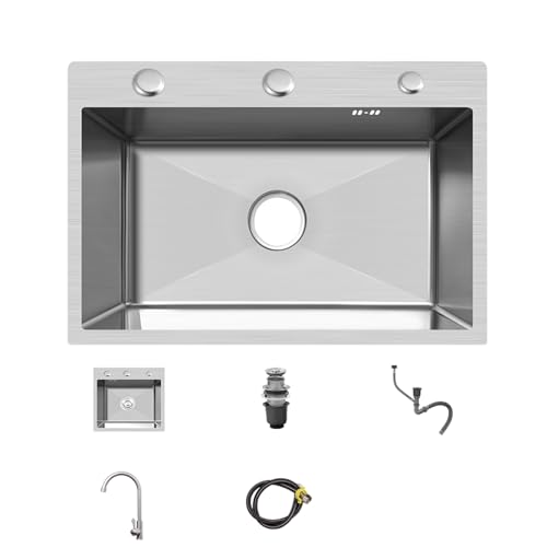 MZQMK Evier Cuisine 1 Bac, Evier INOX avec Filtre De Vidange, Evier sous Plan Ou Evier À Poser, Lavabo Cuisine en Acier Inoxydable Brossé(B,58x43cm/23x17in)