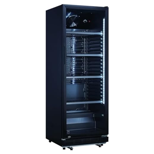 METRO Professional Frigorifero per bevande in acciaio/alluminio, porta in vetro con serratura e chiave, 4 ripiani regolabili, 180 W, illuminazione a LED (Nero, 347 L)