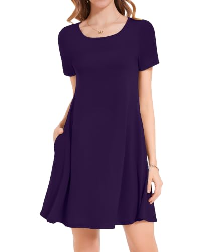 Image of JOLIGAL Summer Dresses for Women Casual Short Sleeve Sundress Scoop Neck Beach T Shirt Dress with Pockets 2026