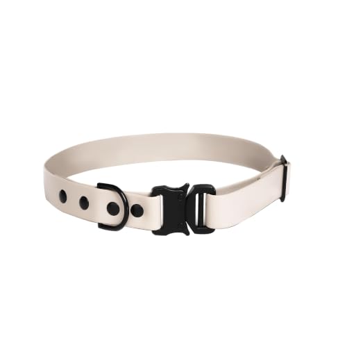 Image of Adil's Biothane Waterproof Dog Collar, Dog Leash & Collar Leash Combo | Heavy Duty TPU Coated Webbing | Adjustable Quick Release Buckle | Odour Resistant (White, L-22, Collar only)