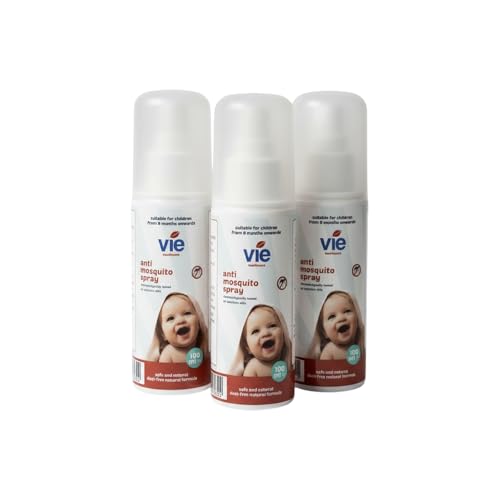 Vie Naturals DEET-Free Anti-Mosquito Spray-On 100ml Natural Plant-Based Safe for Kids and the Whole Family Travel-Friendly Protection Pack of 3