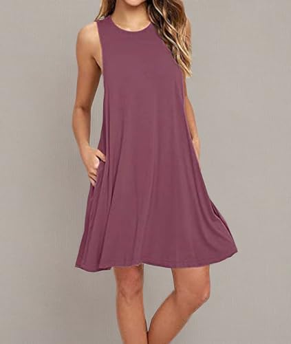 Image of Beach Bikini Swimsuit Sundress for Women Solid Plain Swimwear Cover Ups Casual Summer Dress with Pockets (Medium, Mauve)