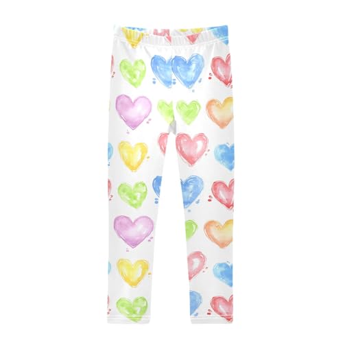 Watercolor Hearts D Girls Leggings Athletic Pants Tights Stretch Bottom
