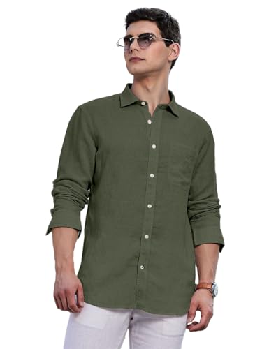 Image of Classic Black Linen Cotton Button-Down Shirt, Full Sleeves, Slim Fit, Casual Wear