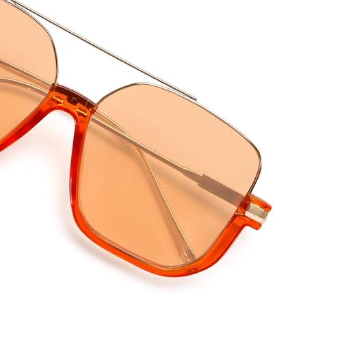Image of GUVIVI Retro Oversized Aviator Sunglasses for Women Men Square Double Bridge Pilot Sun Glasses 70s Trendy Shades