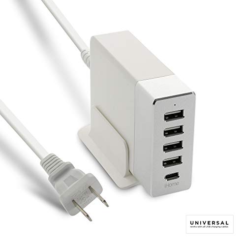 iHome USB Wall Charger, 50W 5-Port USB Charging Station, with 18W Type C