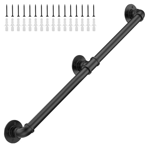 Pipe Handrails for Indoor Stairs,5FT Metal Staircase Handrail, Black Galvanized Industrial Iron Hand Rail for Indoor & Outdoor Wall Mount Support, Wall Hand Railing,Safety Handle, Steps Baluster by EUSAMFC - Used condition - US$29.29
