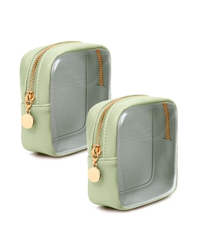 Wandering Nature Clear Makeup Bag for Purse Mini Make up Cute Cosmetic Bag Pouch for Women with Slip-in Pockets Travel Toiletry Essentials Eco Vegan Leather Organizer Bags(Patent Pending) 2-Pack