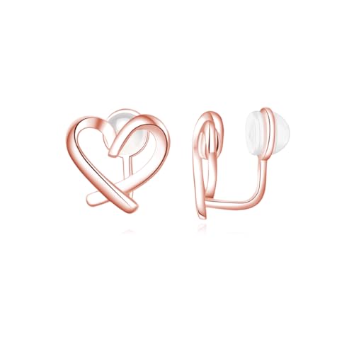 HHRFCS Pendientes de Plata de Ley 925 Maciza con Clip de corazón de Amor, sin puños perforantes para Mujer, Pendientes con Forma de corazón