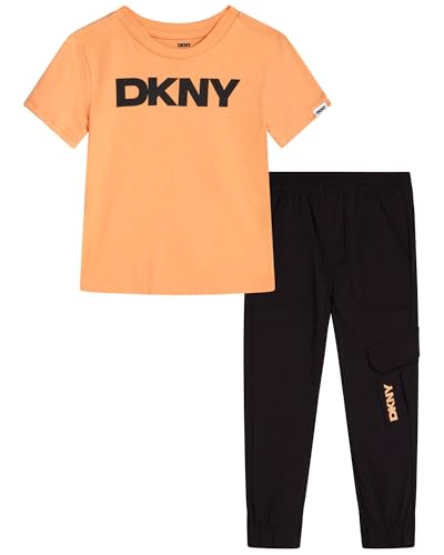 DKNY Baby Boys Pants Set - 2 Piece Short Sleeve Graphic Tee and Cozy Fleece Jogger Pants for Infant Toddlers Little Boys