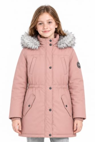 Image of maoo garden Girls Winter Coat Big Kids Heavyweight Fur Hood Snow Ski Parka Water-Resistant Overcoat Pink 9Y