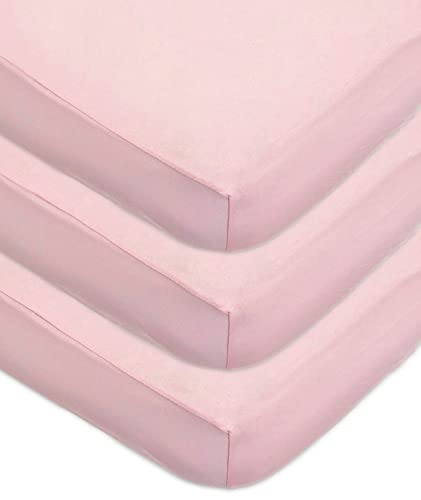 Image of American Baby Company 3 Pack 100% Natural Cotton Fitted Crib Sheets 52" x 28" - Soft, Breathable, Hypoallergenic & Gentle Toddler Bed Sheets, Pink, Neutral for Boys & Girls