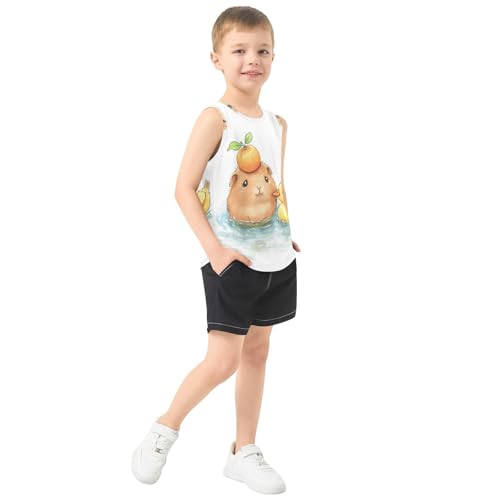 Bolaz Boys Athletic Quick Dry Tank Top Sleeveless Workout T Shirts Age 11-15,Cute Capybara with Orenge4