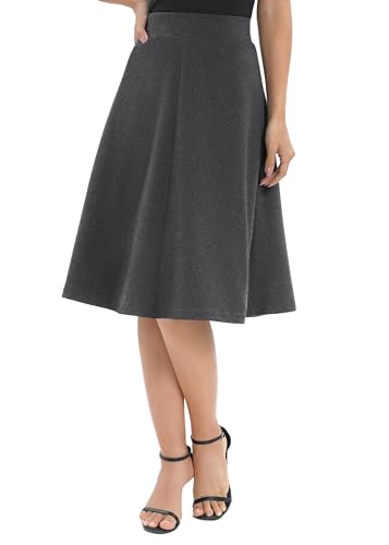 Image of Urban CoCo Women's A-Line Elastic High Waist Flare Work Midi Knee Length Stretchy Skirt