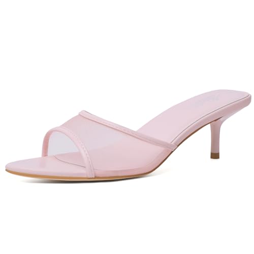 Image of Mostrin Kitten Heels for Women Pointed Toe Vintage Mules Heels Sexy Slip on Stiletto Backless Sandals for Party Wedding Daily