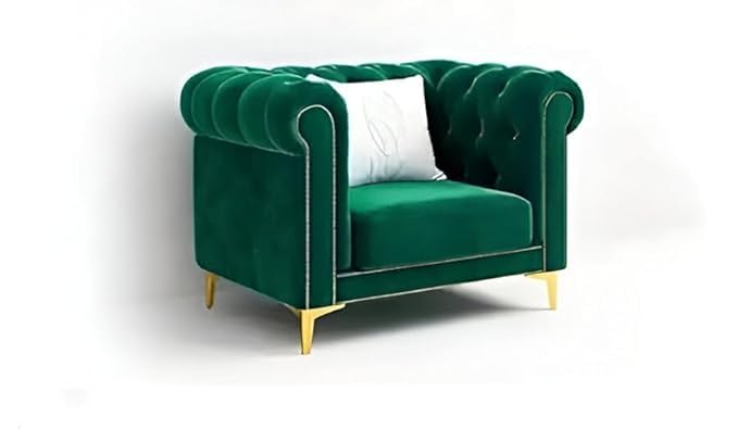Image of Solid Wood Velvet Fabric L Shape Sofa Sofa for Living Room Button Tufted Sofa Chair for Home & Office (Left Aligned L-Shaped (Green)