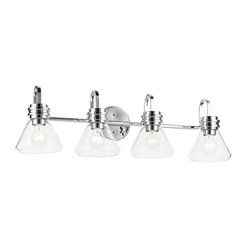 Image of Kichler Farum 34 inch 4-Light Bathroom Vanity Light Fixture with Clear Glass in Chrome for Single or Double Vanity Over Mirror, Modern Wall Mount (34 inch x 9.5 inch), 55156CHCLR