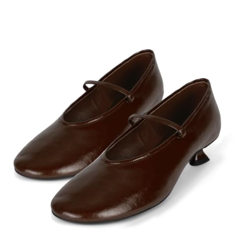 Women Ankle Strap Kitten Heel Pumps Round Closed Toe Mary Jane Low Kitten Heels Matte Casual 1 inch Low Heel Dress Shoes Slip On Comfort Chic Office Ladies Pumps Work Size 4-11 M US