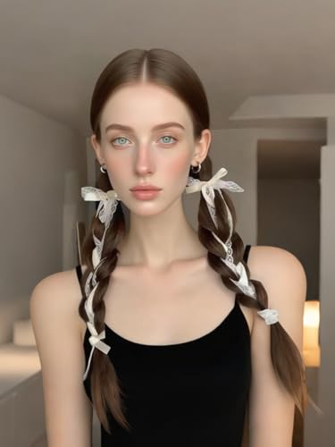 2 piezas de pinzas para el cabello con lazo de encaje blanco y cola larga miniatura 6