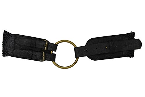 TFJ Women's Boho Fashion Belt Braided Faux Leather Big Gold Metal Hoop Buckle Medium3