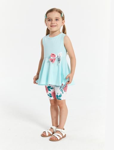 Image of PATPAT Girls Summer 2 Piece Outfits 4-12Y Butterfly Bow Sleeveless Tunic Tops and Floral Print Shorts Cute Clothes