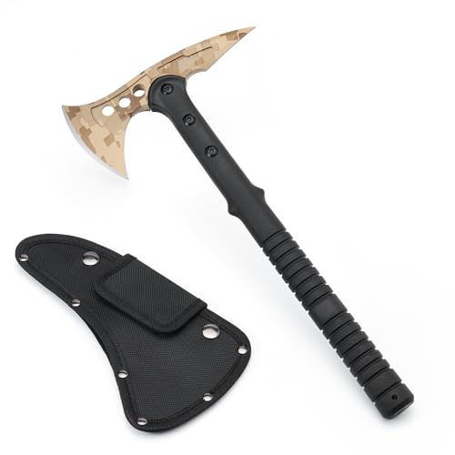 KHU Ascia Spaccalegna Ascia Sopravvivenza Tomahawk Accetta Espositiva Campeggio per esterno Con Fodero in Nylon - All'aperto per legno, caccia, giardinaggio (Deserto - 04A)