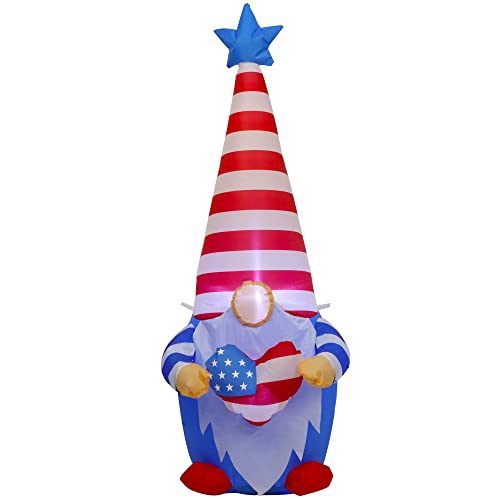 Juegoal Patriotic Independence Day Inflatable 4FT Blow Up Gnome 4th of July Outdoor American Uncle Sam Lighted Tomte Elf with Top Hat for Lawn Yard Home Veterans Day Celebration Garden Decor