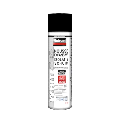 Rubson | Mousse Expansive White Teq (aérosol de 500 ml) – Mousse d'isolation thermique et phonique multi-matériaux – Isolant polyruréthane ultra blanche avec densité renforcée