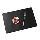 YAHUO PUレザー ランチョンマット プレースマット テーブルマット 断熱パッド デスクマット 食器 パッド 防水 耐久性 45*30cm(6点セット) ブラック