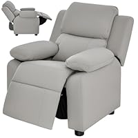 GYMAX Kids Sofa Chair, PU Leather Children Recliner Armchair with Adjustable Backrest & Footrest, Padded Headrest and Storage Arms, Upholstered Toddler Lounge Chair for Boys Girls (Light Gray)