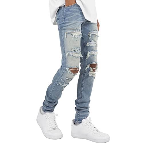 Men's Destroyed Hip Hop Jeans Vintage Distressed Ripped Denim Pencil Pants Skinny Slim Fit Stretch Ripped Jean4