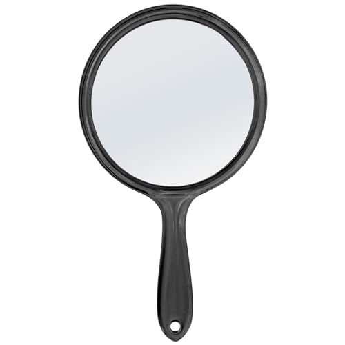 D Handheld Mirror with Handle 3.9" W x 8.3" L Hand Mirror Small Doule Sided Magnifying Mirror 1X 2X, Handle Makeup Mirror, Acrylic Handheld Mirror Rounded Shape, Transparent 1 PCS