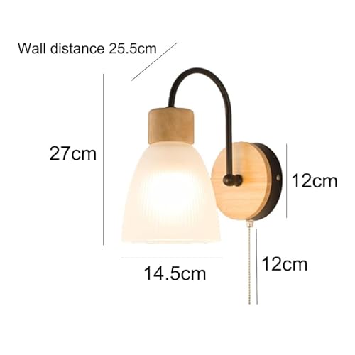 Aplique de pared E27 nórdico de cristal negro y madera con interruptor 4