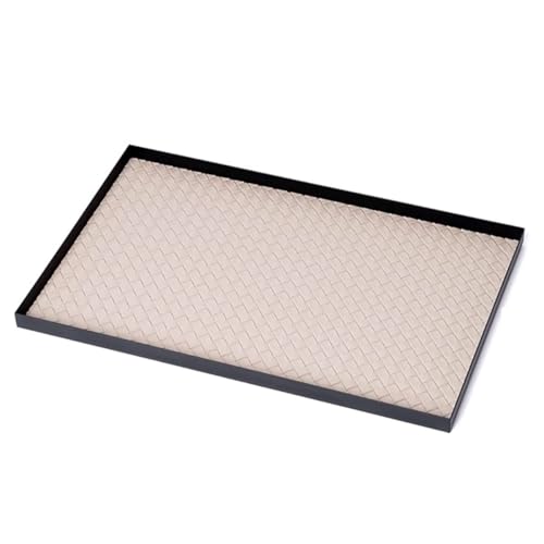 ZJYIGOWL Bandeja de Almacenamiento de Cuero Tejida Bandeja Decorativa de tocador, Organizador de Almacenamiento de Escritorio, Bandeja Catchall, Bandeja de Valet(Bianco,Large Size)