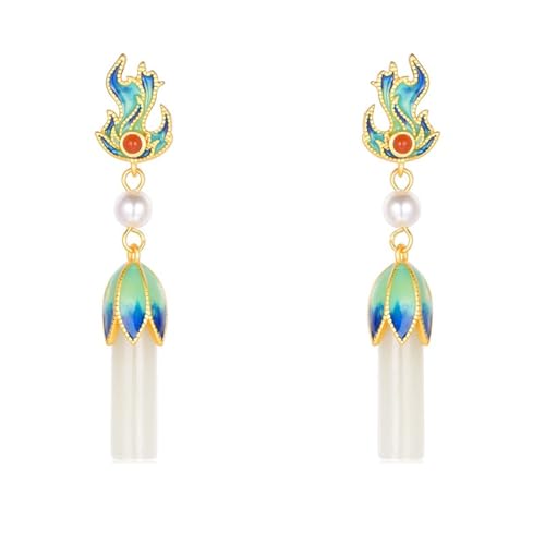 Hetian Jade Pearl S Pendientes Colgantes Largos para Mujer – Pendientes Colgantes cilíndricos esmaltados, Pendientes de enhebrador para Adolescentes y niñas, Fiesta de cumpleaños, día de San Valentín