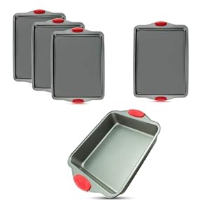 Boxiki Kitchen Premium Nonstick Bakeware Set: 3-Piece Baking Sheet Tray Set, 11×14 Inch Cookie Sheet Pan, and 8×8 Square Baking Pan, Heavy Gauge Carbon Steel for Oven Baking