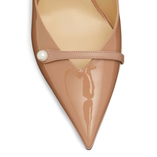 Women’s Pearl Pumps Kitten Mid Heels Glossy Slip On Closed Pointed Toe Shoes Dance Party Prom Size 4-16 US4
