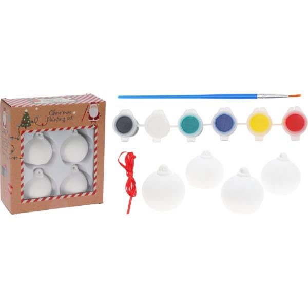 Juego de Manualidades, 4 Bolas de escayola, Pincel, 6 Colores. Bolas de cerámica decorativas. juguete para niños creativo. Juego de adornos para árbol de Navidad, decoración.