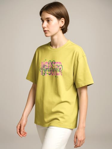 Image of HELLCAT Beige Trendy Printed Oversized T-Shirt for Women