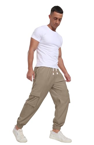 Askdeer Mens Corduroy Joggers Pants Casual Cargo Pants Drawstring Elastic Waist Baggy Tapered Sweatpants with 5 Pockets Khaki4